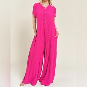 TRENDY BOHO Textured Short Sleeve Jumpsuit 